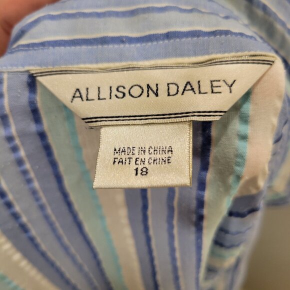 Allison Daley Button-Down Blouse in Blue and White Vertical Stripes - Crinkle - Picture 9 of 11